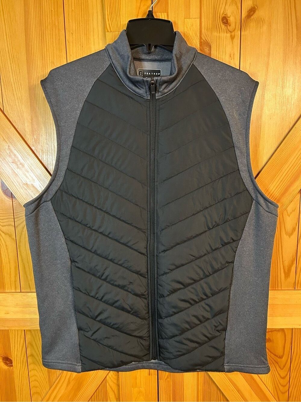 PGA TOUR Men's Hybrid Puffer Vest Black /Gray Size Large (0336)